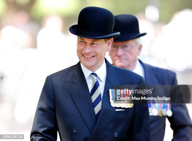 Prince Edward, Earl of Wessex attends the 98th Combined Cavalry Old Comrades Association annual parade and service in Hyde Park on May 8, 2022 in...