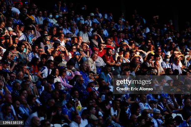 General view of fans of RCD Espanyol during the La Liga Santander match between RCD Espanyol and CA Osasuna at RCDE Stadium on May 08, 2022 in...