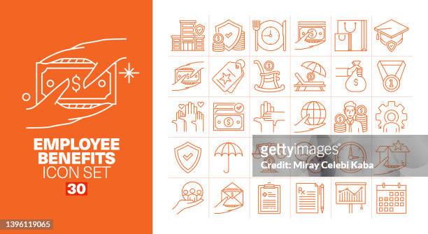 stockillustraties, clipart, cartoons en iconen met employee benefits line icons set - employee welfare