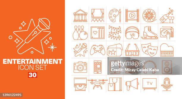entertainment line icons set - art gallery party stock illustrations