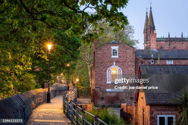 city walls, chester, cheshire, england - chester england stock pictures, royalty-free photos & images