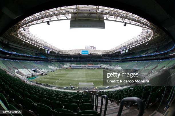 General view of the stadium prior to a match between Palmeiras and Fluminense as part of Brasileirao 2022 at Allianz Parque on May 08, 2022 in Sao...