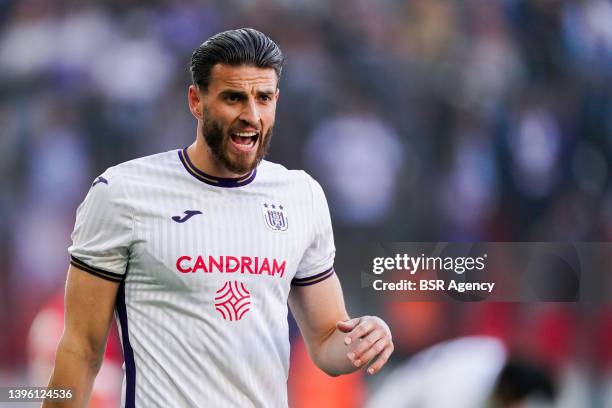 Wesley Hoedt of RSC Anderlecht during the Jupiler Pro League match between Royal Antwerp FC and RSC Anderlecht at Bosuilstadion on May 8, 2022 in...