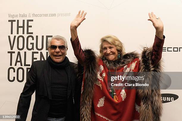 Designer Roberto Cavalli and Marta Marzotto attend The Vogue Talents Corner during Milan Womenswear Fashion Week on February 23, 2012 in Milan, Italy.