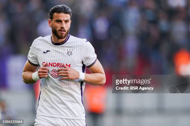 Wesley Hoedt of RSC Anderlecht during the Jupiler Pro League match between Royal Antwerp FC and RSC Anderlecht at Bosuilstadion on May 8, 2022 in...