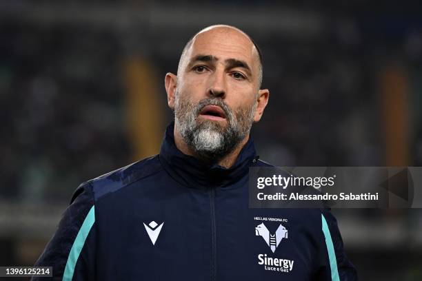 Igor Tudor head coach of Hellas Verona looks on during the Serie A match between Hellas Verona FC and AC Milan at Stadio Marcantonio Bentegodi on May...