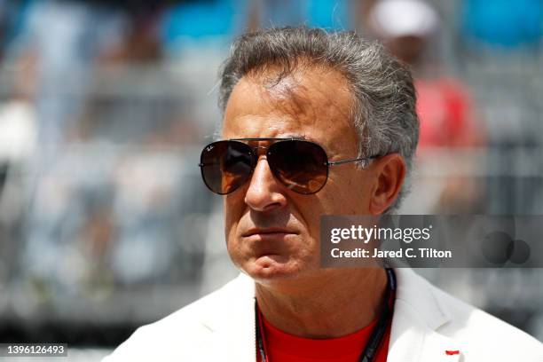 Jean Alesi looks on from the grid during the F1 Grand Prix of Miami at the Miami International Autodrome on May 08, 2022 in Miami, Florida.