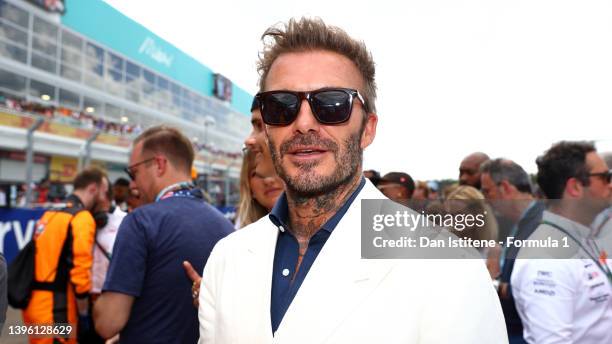 David Beckham walks on the grid during the F1 Grand Prix of Miami at the Miami International Autodrome on May 08, 2022 in Miami, Florida.