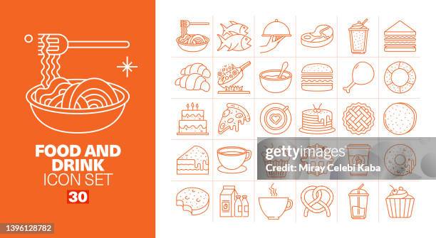 food and drink line icons set - soup and sandwich stock illustrations