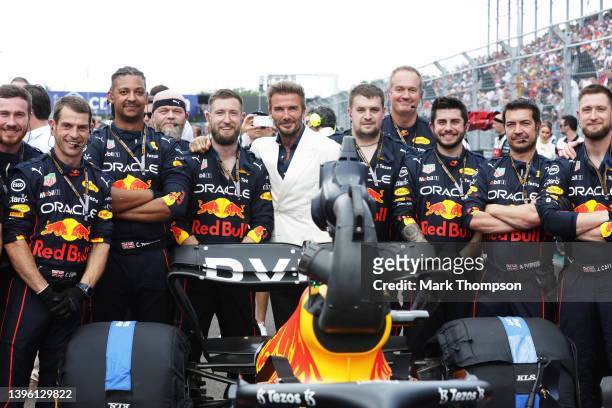 David Beckham stands with the Red Bull Racing team on the grid during the F1 Grand Prix of Miami at the Miami International Autodrome on May 08, 2022...