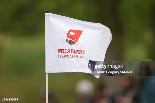 Pin flag is displayed on the sixth green during the final round of the Wells Fargo Championship at TPC Potomac at Avenel Farm on May 08, 2022 in...