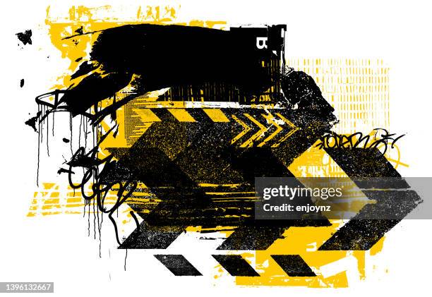 illustrazioni stock, clip art, cartoni animati e icone di tendenza di vettore grunge astratto giallo di avvertimento di pericolo - graffiti