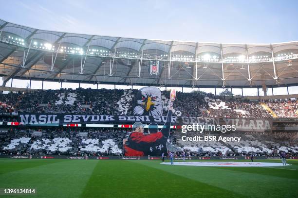 Banner of Besiktas during the Turkish Super Lig match between Besiktas JK and Fenerbahce SK at Vodafone Park on May 8, 2022 in Istanbul, Turkey