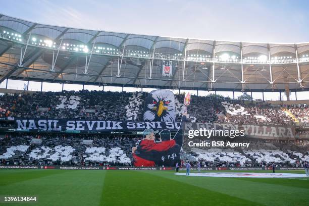 Banner of Besiktas during the Turkish Super Lig match between Besiktas JK and Fenerbahce SK at Vodafone Park on May 8, 2022 in Istanbul, Turkey