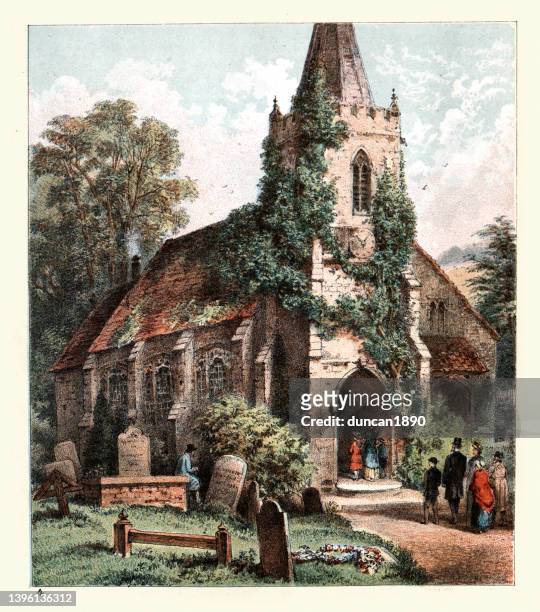 ilustrações, clipart, desenhos animados e ícones de tradicional igreja paroquial inglesa no domingo, século xix vitoriano - congregação
