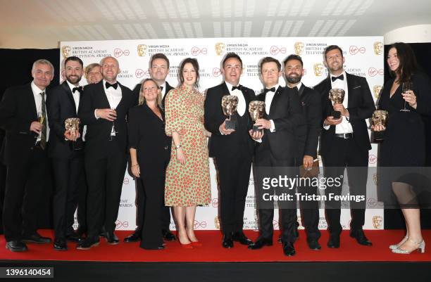 Anthony McPartlin , Declan Donnelly and cast and crew of "Ant & Dec's Saturday Night Takeaway", winners of the Entertainment Programme award, pose in...