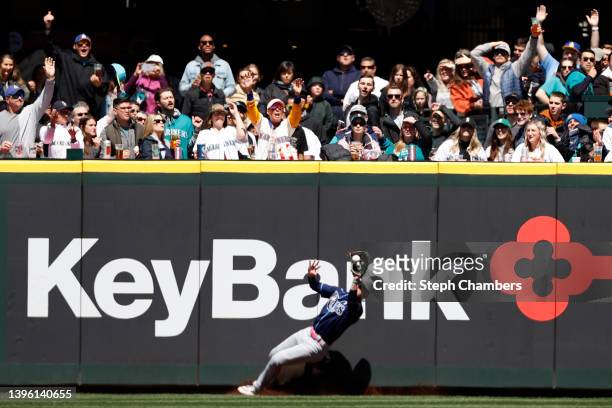 Brett Phillips of the Tampa Bay Rays catches the ball for an out against the Seattle Mariners during the second inning at T-Mobile Park on May 08,...