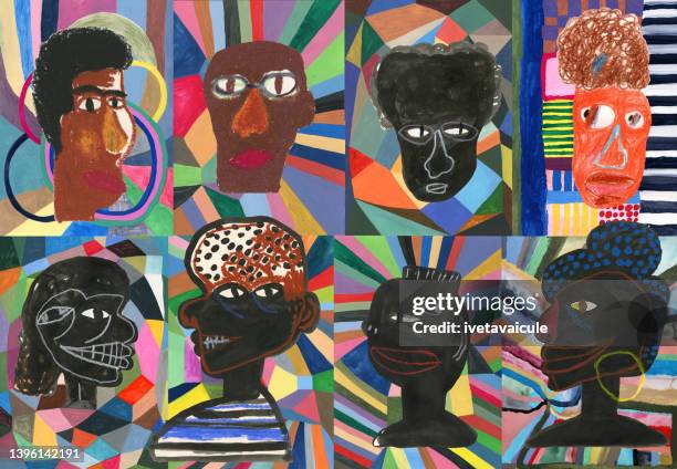 group of mixed race people - african art stock illustrations