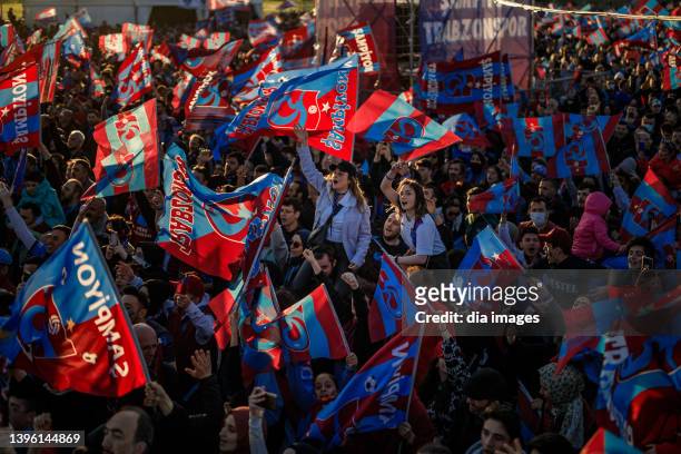 Trabzonspor fans continue to celebrate the championship all over the country on May 8, 2022 in Istanbul, Turkey. Trabzonspor, which completed the...
