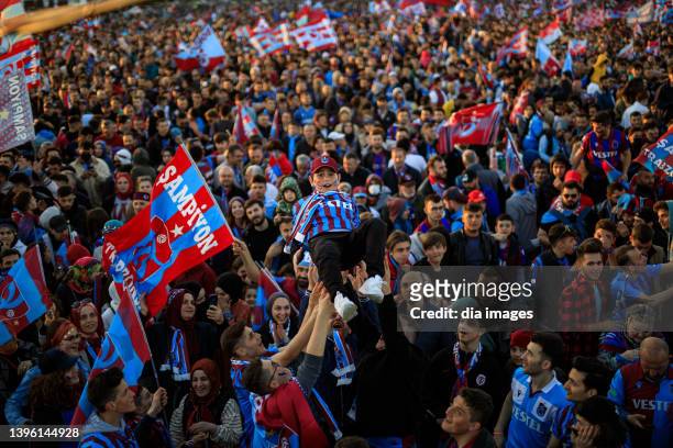 Trabzonspor fans continue to celebrate the championship all over the country on May 8, 2022 in Istanbul, Turkey. Trabzonspor, which completed the...