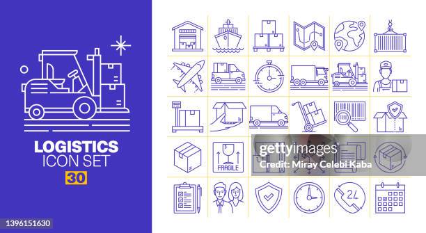 stockillustraties, clipart, cartoons en iconen met logistics line icons set - truck stock illustrations