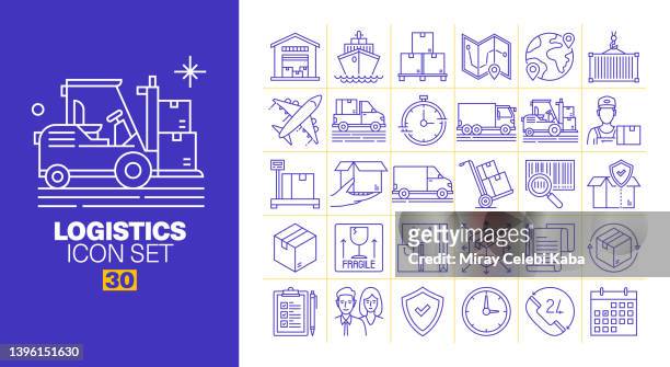 logistics line icons set - industrial ship stock illustrations stock illustrations