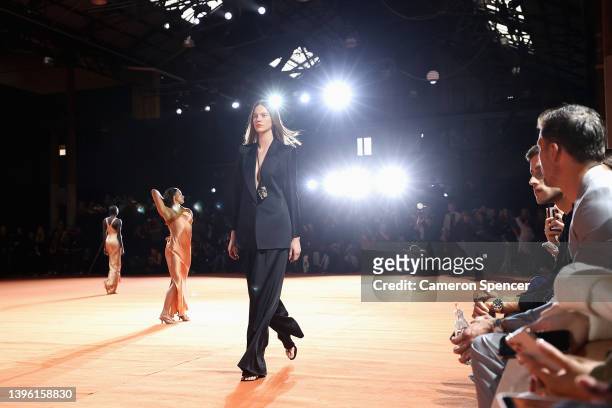 Model walks the runway during the Bianca Spender show during Afterpay Australian Fashion Week 2022 Resort '23 Collections at Carriageworks on May 09,...