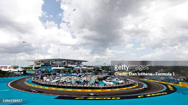 General view of the formation lap during the F1 Grand Prix of Miami at the Miami International Autodrome on May 08, 2022 in Miami, Florida.