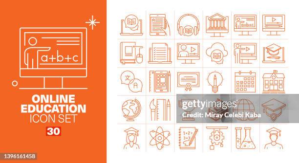 online education line icons set - e reader stock-grafiken, -clipart, -cartoons und -symbole