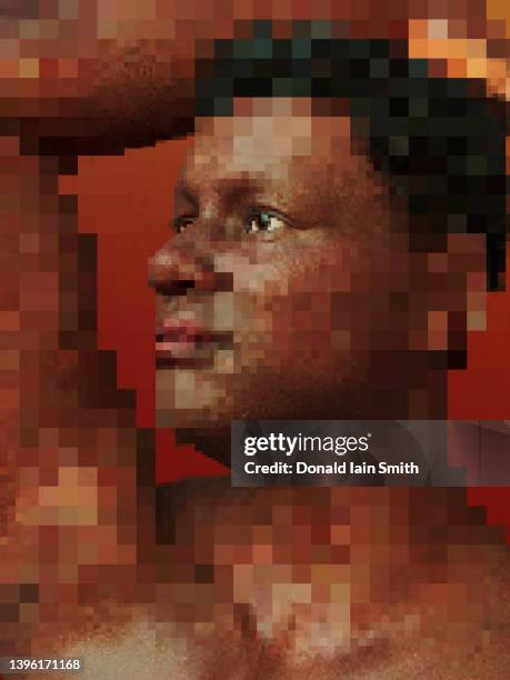 african man pixelated - pixelated face stock pictures, royalty-free photos & images