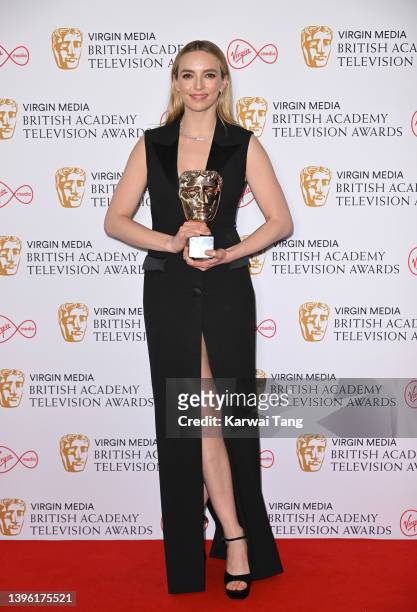 Leading Actress Award winner, Jodie Comer poses in the winners room at the Virgin Media British Academy Television Awards at The Royal Festival Hall...