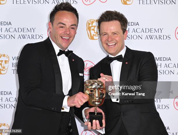 Winners of the Entertainment Programme award for Ant & Dec's Saturday Night Takeaway, Anthony McPartlin and Declan Donnelly pose in the winners room...