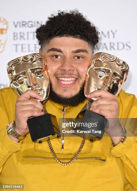 Entertainment Performance Award Winner and Feature Award winner, Big Zuu poses in the winners room at the Virgin Media British Academy Television...