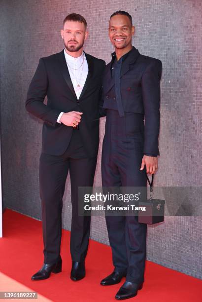 John Whaite and Johannes Radebe attend the Virgin Media British Academy Television Awards at The Royal Festival Hall on May 08, 2022 in London,...
