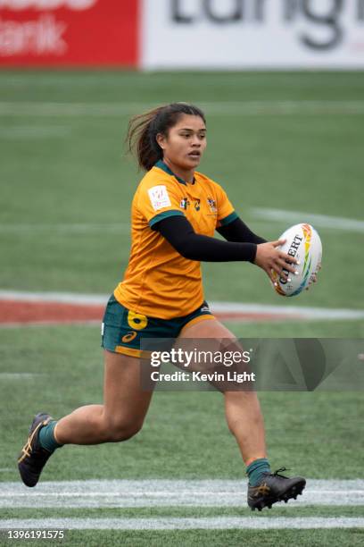 Alysia Lefau-Fakaosilea of Australia runs with the ball against Ireland during a Women's HSBC World Rugby Sevens Series match at Starlight Stadium on...