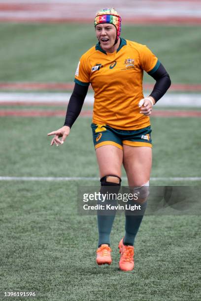 Sharni Williams of Australia looks on against Ireland during a Women's HSBC World Rugby Sevens Series match at Starlight Stadium on May 1, 2022 in...