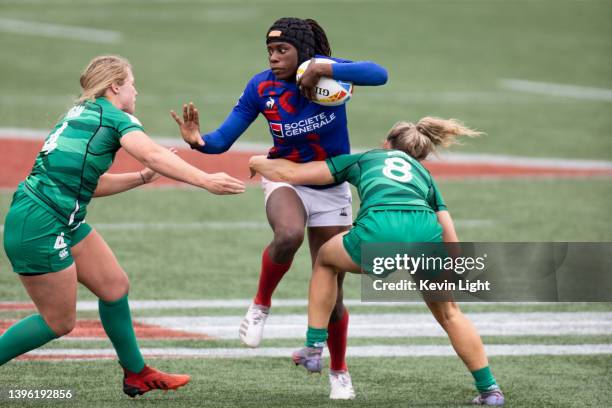 Séraphine Okemba of France runs with the ball against Ireland during a Women's HSBC World Rugby Sevens Series match at Starlight Stadium on May 1,...