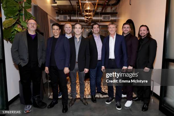 Patrick Hogan, Ralph Macchio, Josh Heald, Hayden Schlossberg, Jon Hurwitz, William Zabka, Ken Barefield, and Don Lee attend the Netflix Cobra Kai...