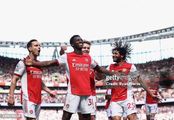 Eddie Nketiah of Arsenal celebrates after scoring his teams second goal during the Premier League match between Arsenal and Leeds United at Emirates...