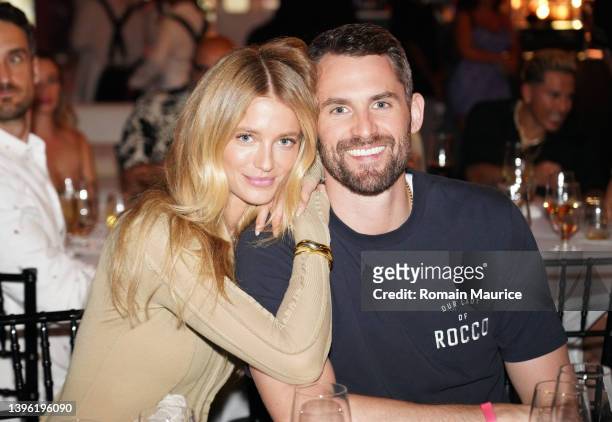 Kate Bock and Kevin Love attend Day 4 of American Express Presents CARBONE Beach at Carbone on May 08, 2022 in Miami Beach, Florida.