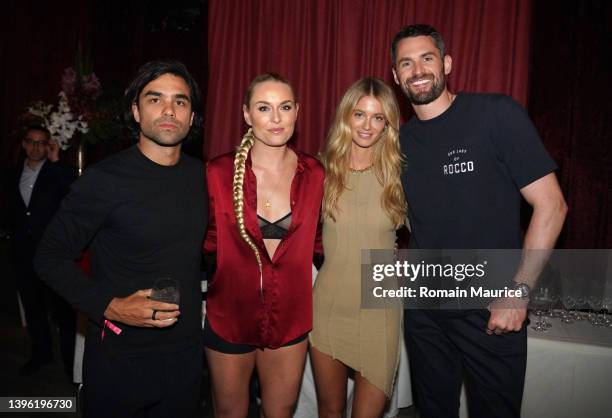 Diego Osorio, Lindsey Vonn, Kate Bock and Kevin Love attend Day 4 of American Express Presents CARBONE Beach at Carbone on May 08, 2022 in Miami...