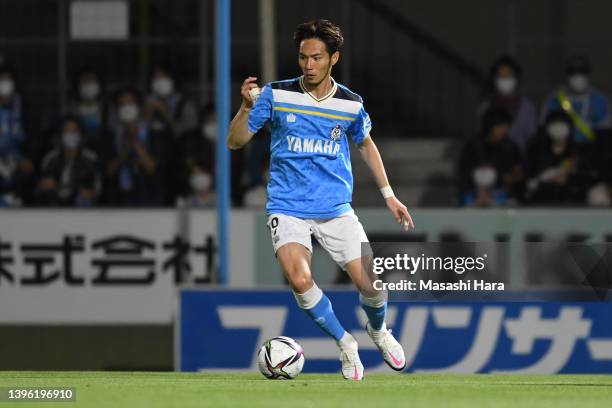 Kenyu Sugimoto of Jubilo Iwata in action during the J.LEAGUE Meiji Yasuda J1 10th Sec. Match between Jubilo Iwata and Nagoya Grampus at Yamaha...