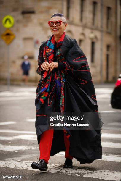 Jenny Kee is seen wearing Flamingo Park outfit at Afterpay Australian Fashion Week 2022 on May 09, 2022 in Sydney, Australia.