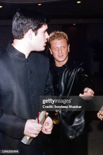 Bhartiya Janta Party MP Varun Gandhi with fashion designer Rohit Bal in New Delhi, August 07, 2002.