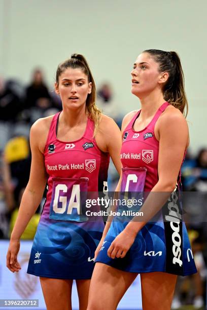 Georgia Heffernan and Kate Heffernan of the Steel look on during the round nine ANZ Premiership match between the Steel and the Pulse at Edgar Centre...