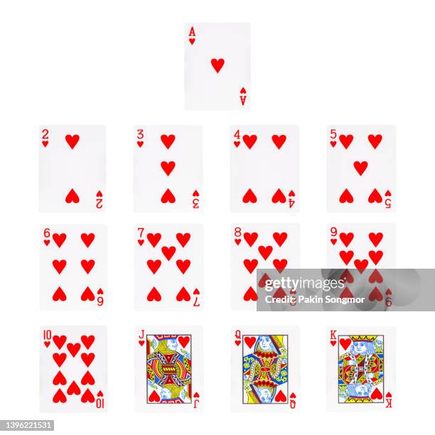 collections group of hearts playing cards isolated on a white background. clipping path - segundo cuarto deportes fotografías e imágenes de stock
