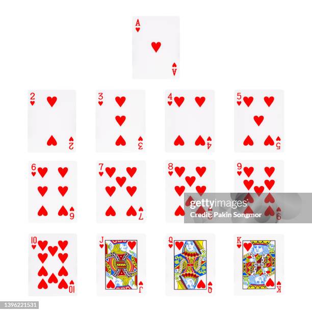 collections group of hearts playing cards isolated on a white background. clipping path - hearts playing card foto e immagini stock