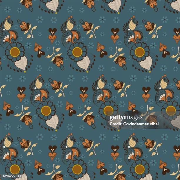 bright floral ornaments pattern for backgrounds, indian pattern set, seamless ethnic pattern of paisley pattern - teal flower stock illustrations
