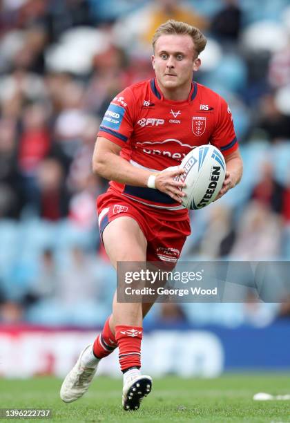 Jez Litten of Hull Kingston Rovers runs with the ball during the Betfred Challenge Cup Semi Final match between Huddersfield Giants and Hull Kingston...