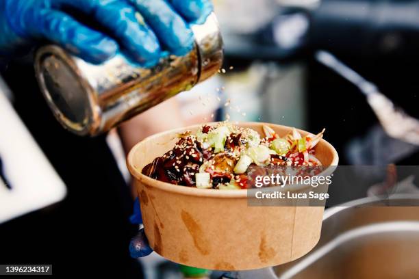 tasty street food being prepared - street food stock pictures, royalty-free photos & images
